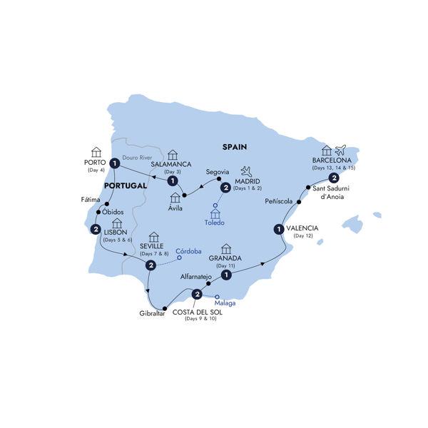 Best of Spain & Portugal - End Barcelona, Classic Group, Winter route map