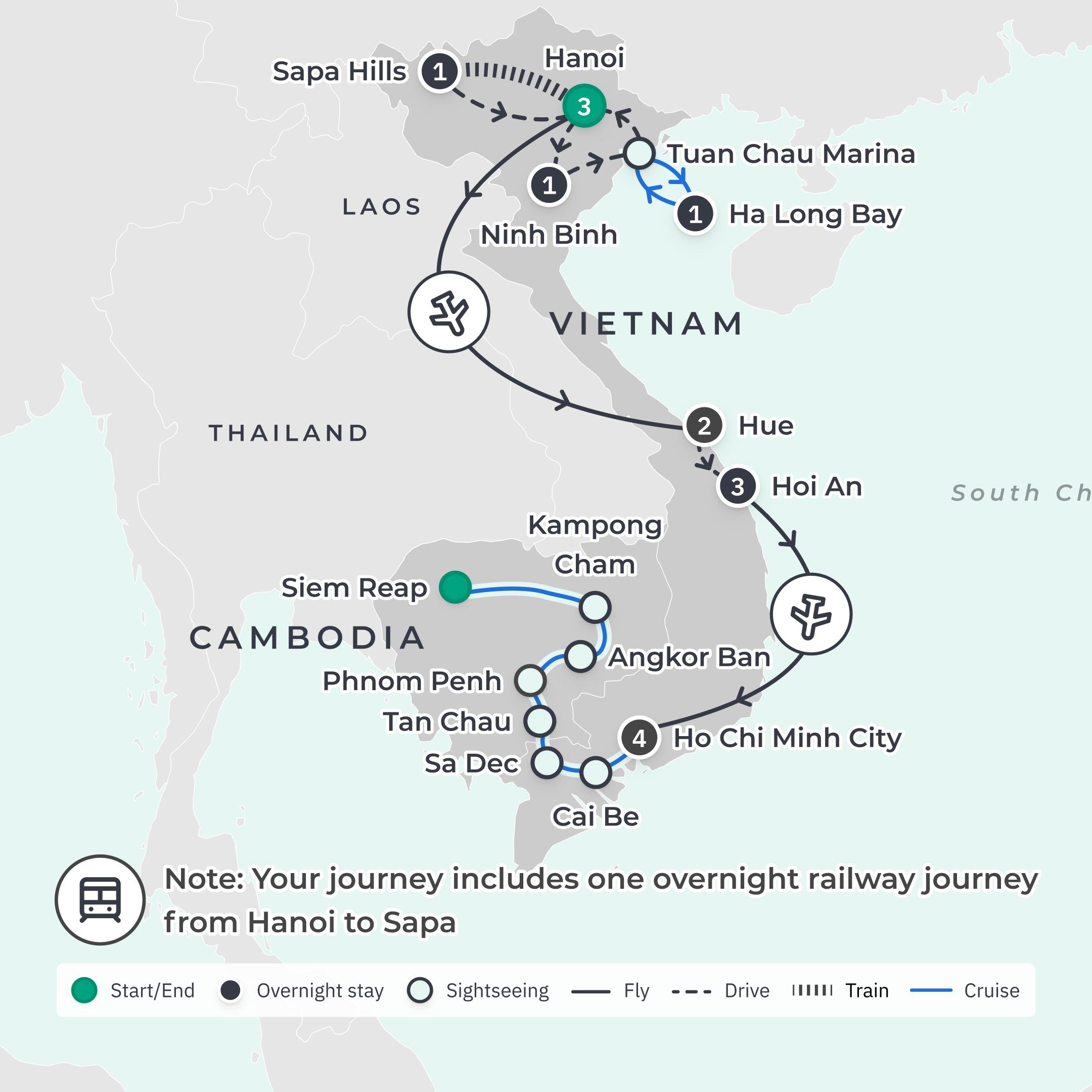 Limited Time Offer: 17-Day Best of Vietnam + 9-Night Scenic Mekong River Luxury Cruise route map