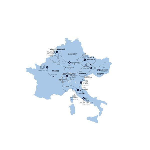 Romantic European Start Amsterdam route map