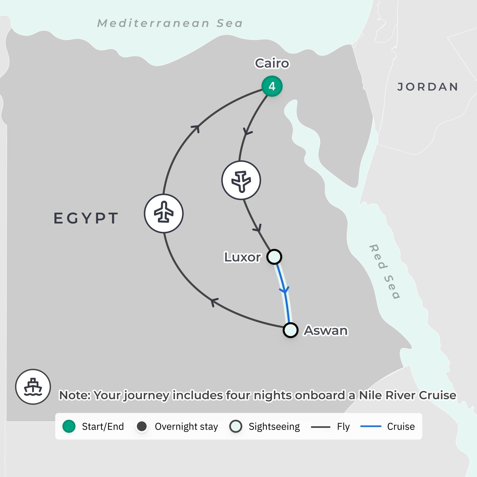 Deluxe 9-Day Egypt Highlights with Cairo, Aswan & Luxor route map