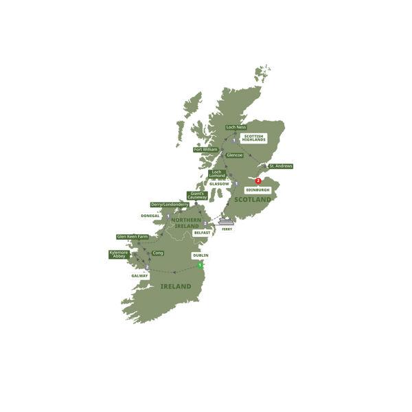 Highlights of Ireland and Scotland route map