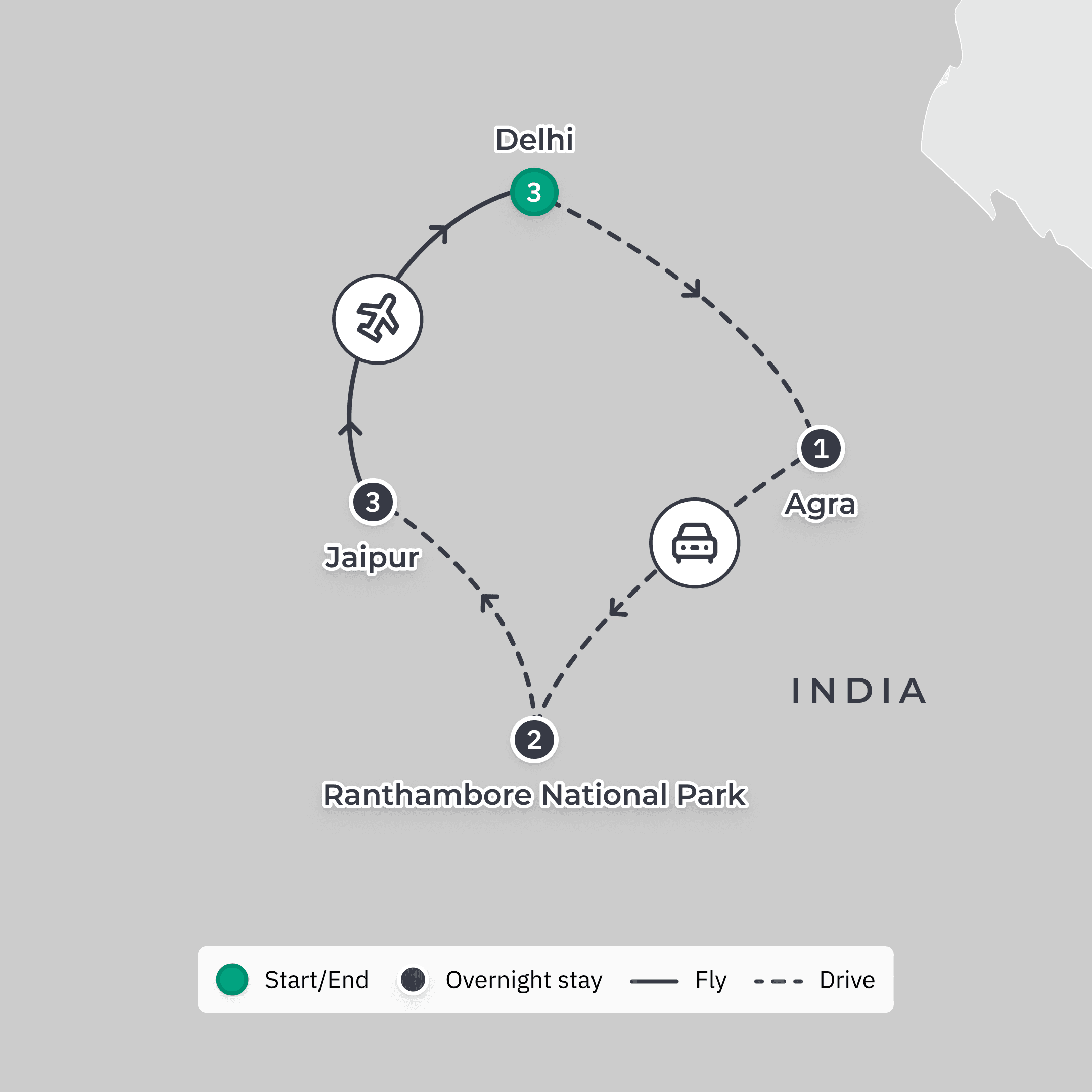 Classic 10-Day India Chef-Designed Foodie Tour with Delhi, Agra & Jaipur route map