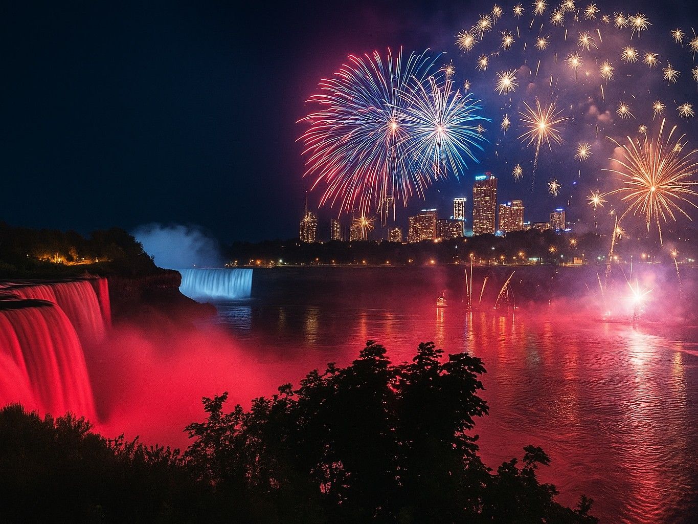 Fireworks, Falls Glow & Skylon Tower Walking Tour at Niagara Falls