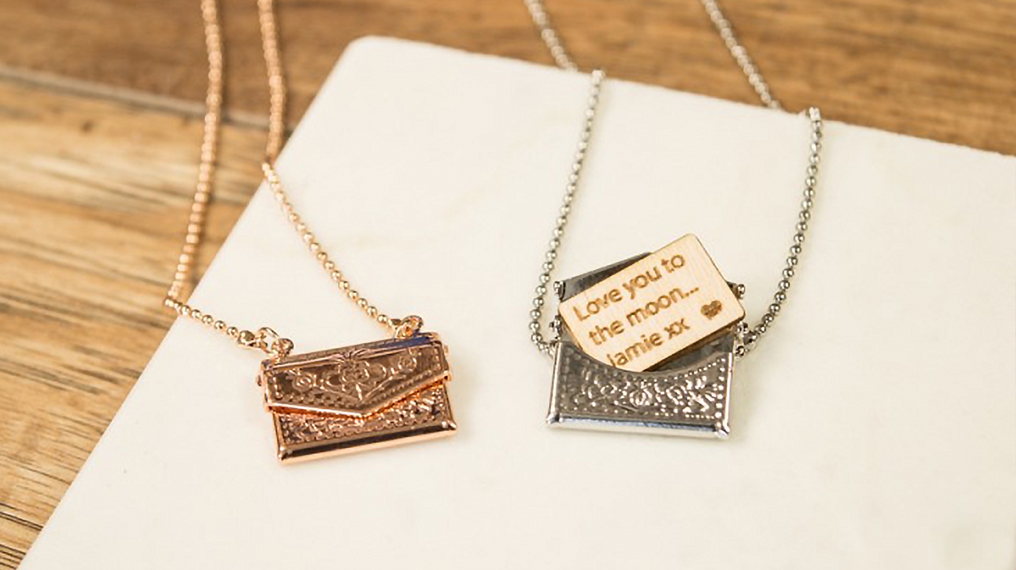 Personalised Mini Envelope Necklace with Engraved Letter Scoopon