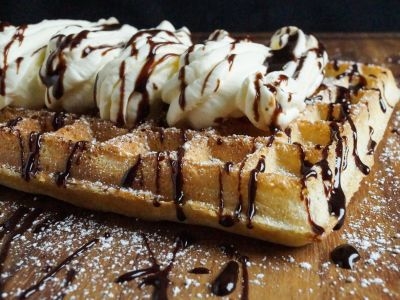 Belgian Waffle Of Your Choice With Ice Cream Scoop From Waffle