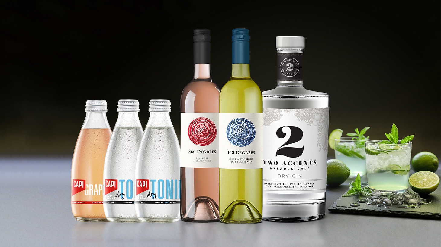 Dry Gin, Mixers and Bottles of Wine Combo Pack from Two Accents Cudo