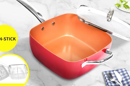 3-in-1 Non-Stick Red Cookware Set with Glass Lid