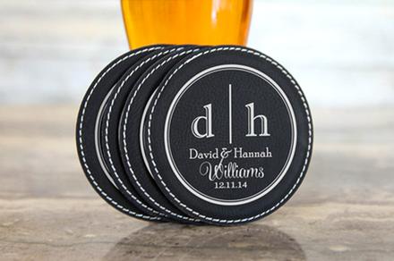 Personalised Set of Four Vegan Leather Coasters