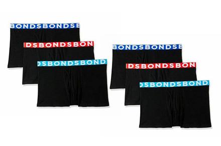 Six Pack of Bonds Men's Everyday Stripe Trunks | Black w/ Coloured Waistbands
