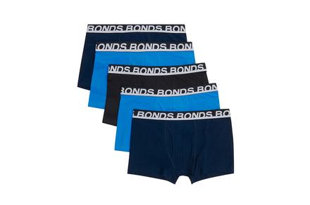 Five pack of Bonds Men's Everyday Trunks Underwear in Black/Blue Set