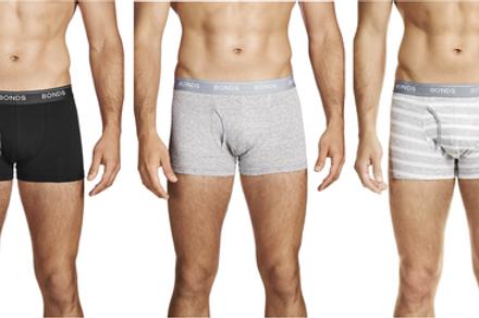 Six Pack of Bonds Men's Guyfront Trunks in Black/Grey/Grey Stripe