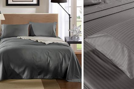 Kensington Queen Size 1200TC Stripe Cotton Sheet Set - Available in Three Colours!