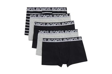 Five pack of Bonds Men's Everyday Trunks Underwear in Black/Grey Set