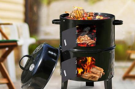 3-in-1 Portable Charcoal BBQ Grill Smoker