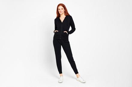 Two Pack Bonds Women's Essential Cotton Black Zip Hoodie