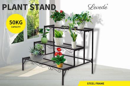 Levede 3 Tier Rectangle Plant Stand in Black