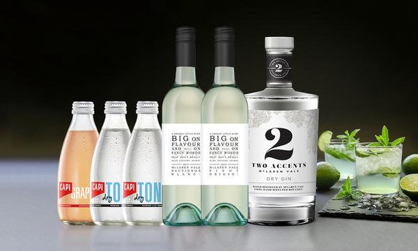 Dry Gin, Mixers and Bottles of Wine Combo Pack