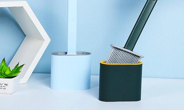 Flexible Silicone Toilet Brush With Holder - Four Colours Available