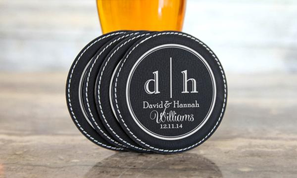 Personalised Set of Four Vegan Leather Coasters