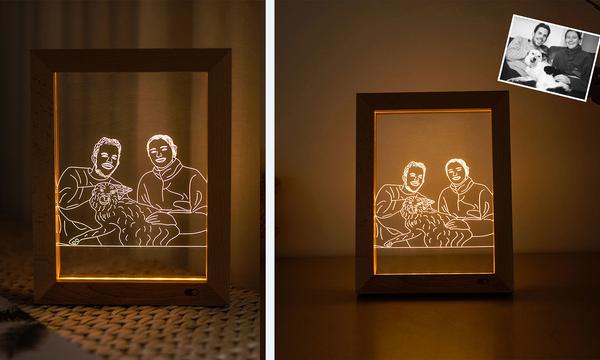 Personalised LED Photo Night Lamps with Wooden Base or Frame