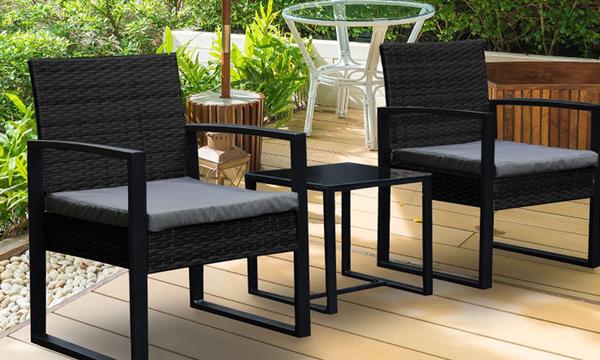 Arcadia Furniture Three PIece Patio Set in Black and Grey