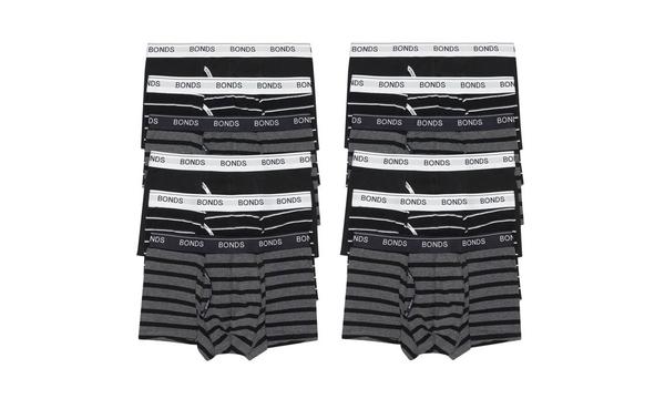12 Pack of Bonds Men's Guyfront Trunks in Black/Grey Stripe!