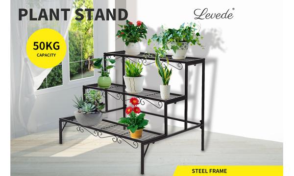 Levede 3 Tier Rectangle Plant Stand in Black