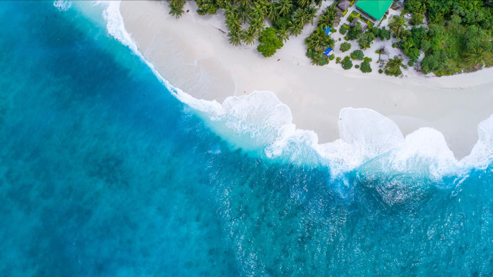 Birds view of picturesque beach