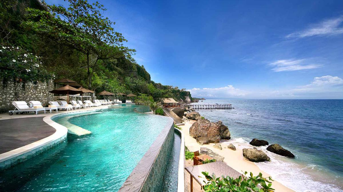 Ultra-Luxe Clifftop Pool Villas Perched above Jimbaran Bay with 19 Restaurants & 12 Pools