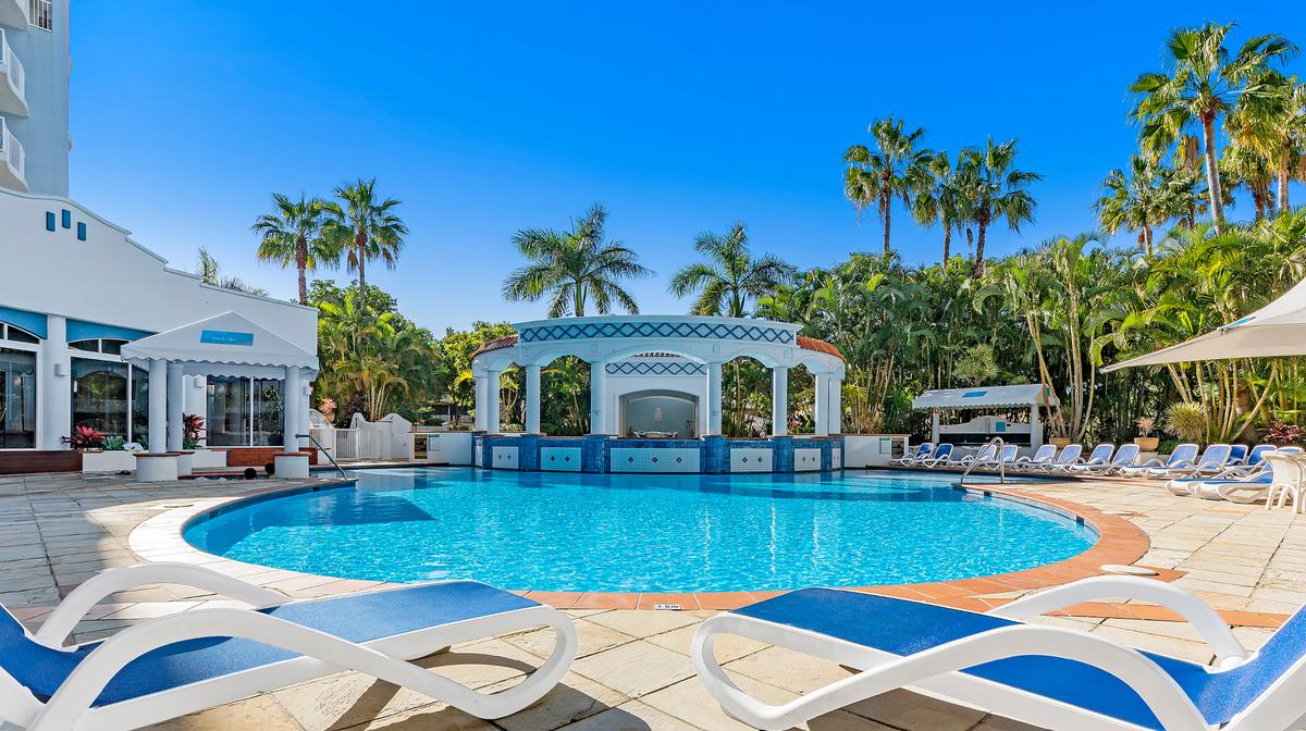 Broadbeach One- & Two-Bedroom Apartments opposite Pacific Fair Shopping Centre with Multi-Tiered Pool