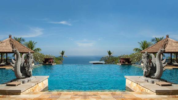 Tranquil Beachfront Resort with 12 Swimming Pools Perched above Jimbaran Bay