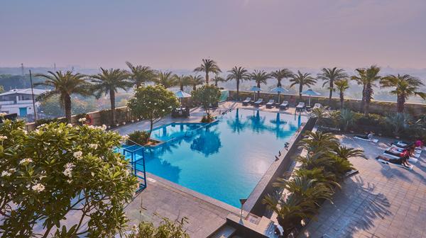 Modern Five-Star New Delhi Stay with Palm-Fringed Outdoor Pool