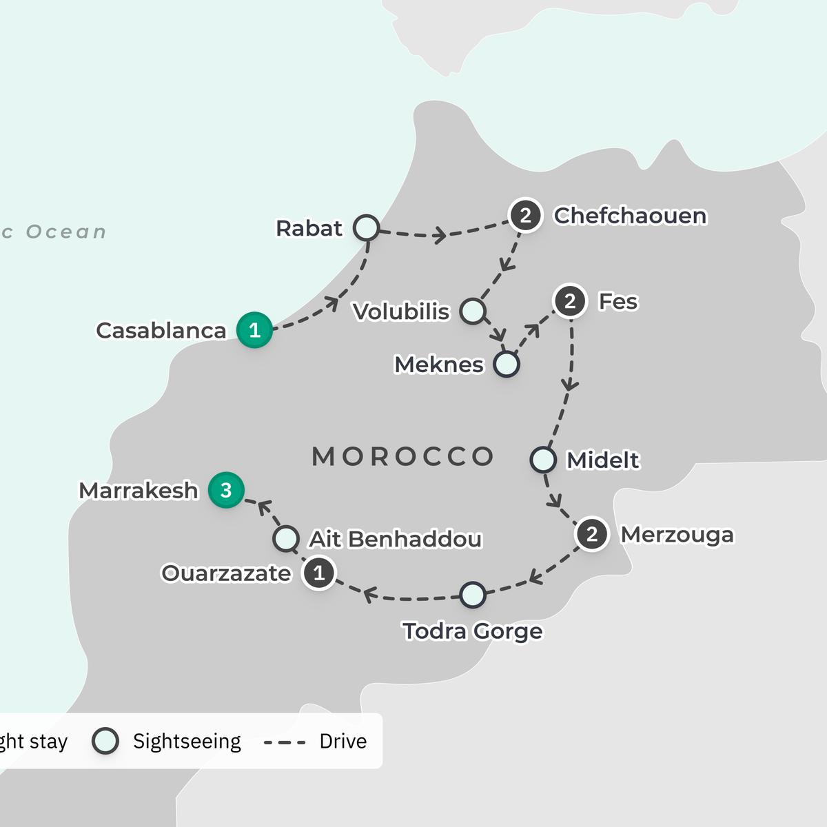 12-tägige Premiumreise zu Marokkos Highlights 2027 mit Aufenthalt in einem Relais & Châteaux Riad, Chefchaouen & Sahara-Wüste von  2