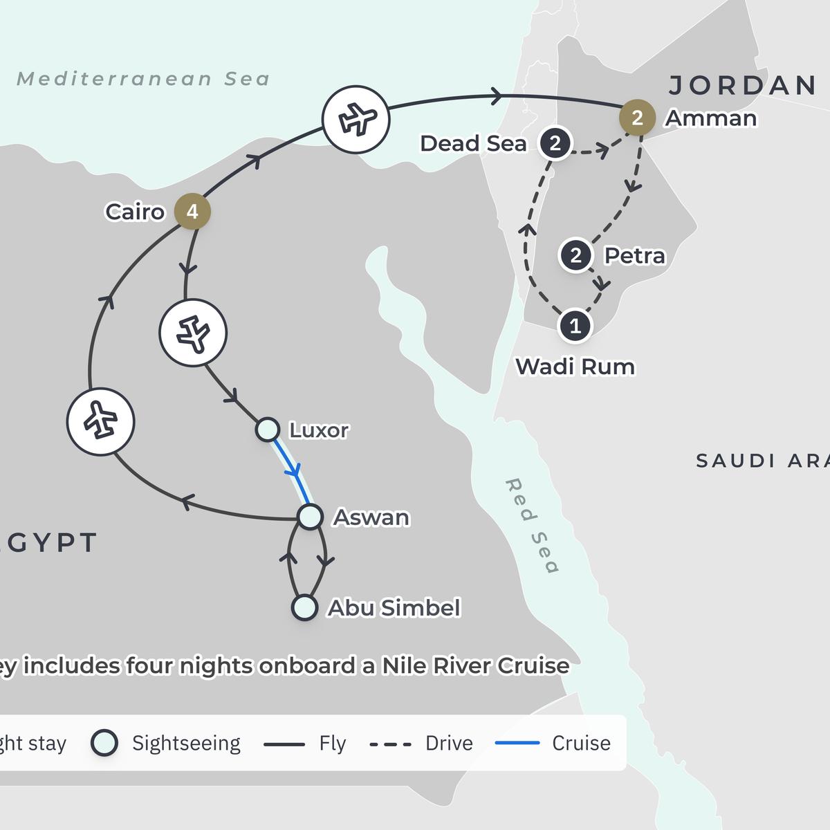 Ultra Lux 16-Day Egypt & Jordan Odyssey with Sanctuary Nile Cruise, Four Seasons & Waldorf Astoria Stays + Wadi Rum Glamping by  3
