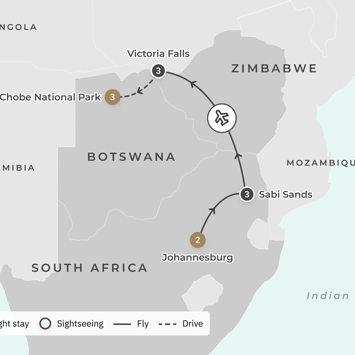 Ultra Lux 12-tägige Reise durch das südliche Afrika mit Sabi Sands, den Victoriafällen & dem Chobe-Nationalpark von  3