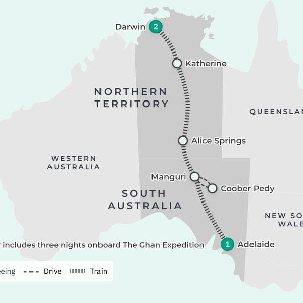 Extended by Popular Demand: The Ghan Expedition 4-Day Rail Journey from Darwin to Adelaide with BONUS Two-Night Darwin Stay & Sunset Cruise by  2
