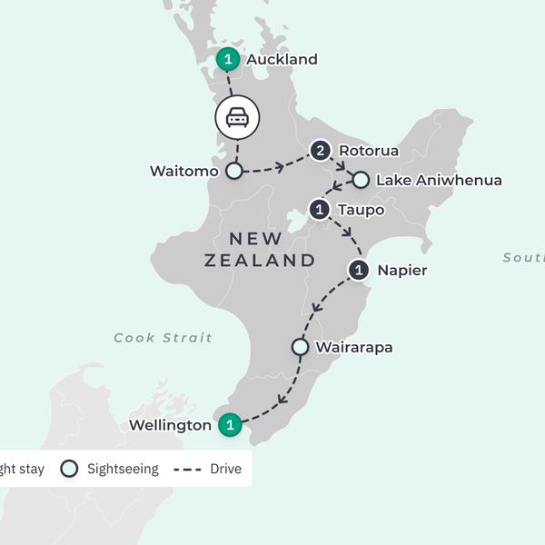 New Zealand 7-Day North Island Highlights with Waitomo Glowworm Caves & Hawke's Bay Wine Tasting by  3