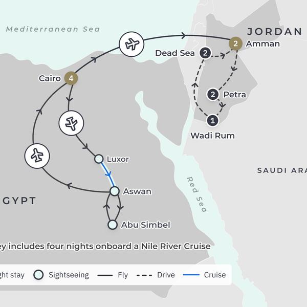Ultra Lux 16-Day Egypt & Jordan Odyssey with Sanctuary Nile Cruise, Four Seasons & Waldorf Astoria Stays + Wadi Rum Glamping by  3