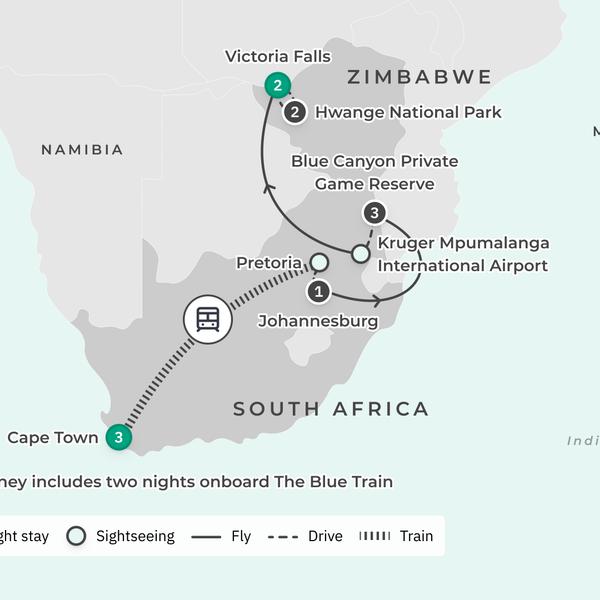 Extended by Popular Demand: 12-Day South Africa Iconic Blue Train Journey + 2-Night All-Inclusive Hwange Safari Stay by  3