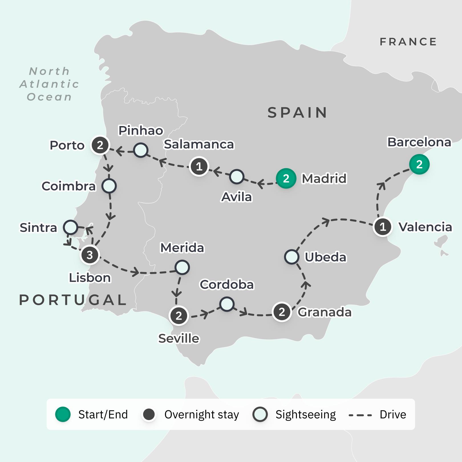 Spain & Portugal Discovery with Wine Tasting River Cruise & Sagrada Familia Visit route map