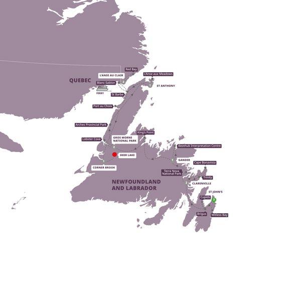 Scenic Wonders of Newfoundland and Labrador route map