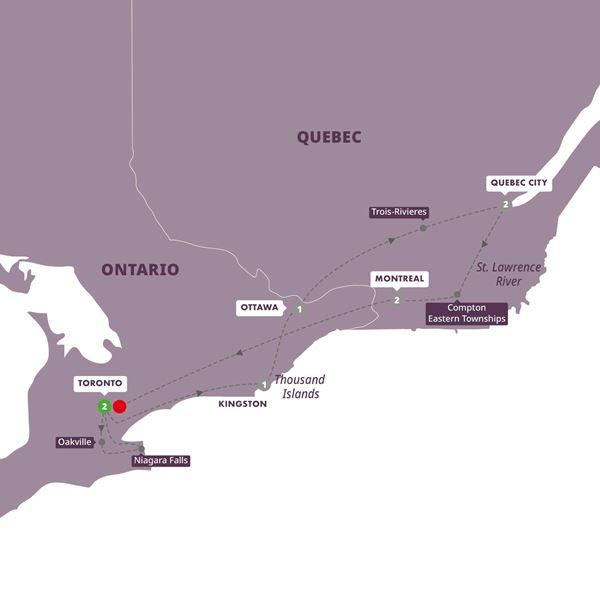 Best of Eastern Canada End Toronto route map