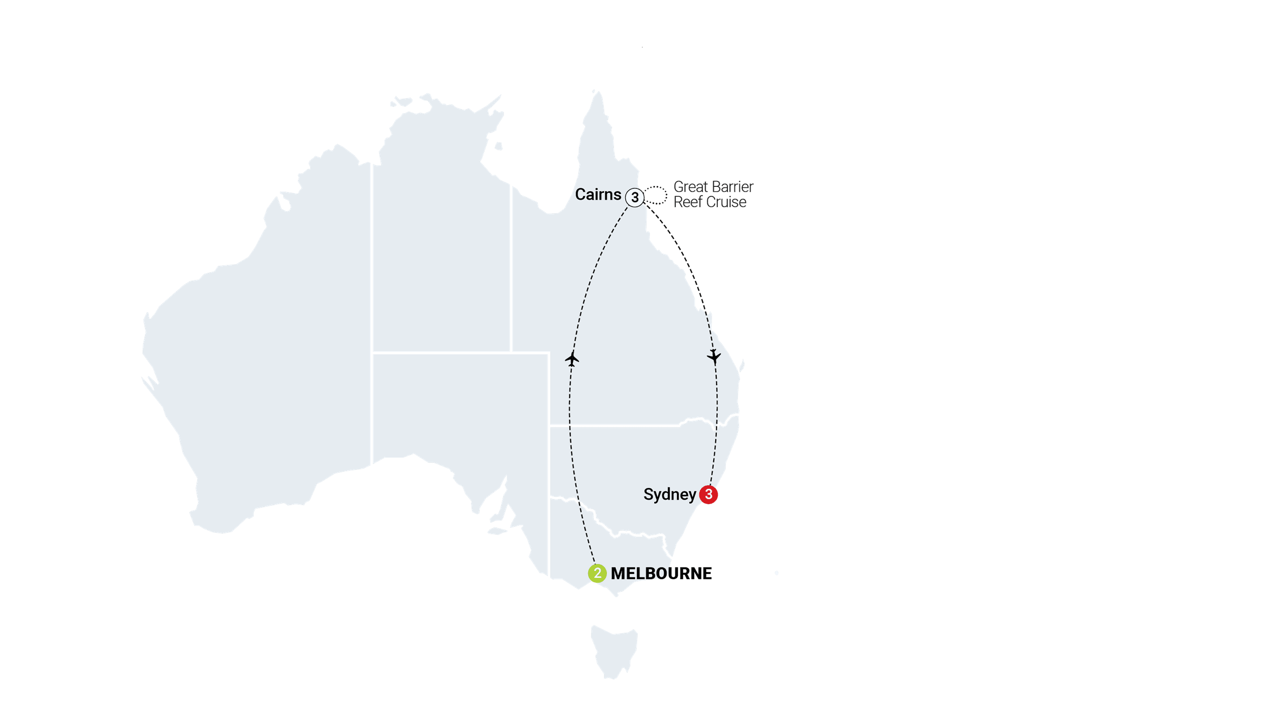 Contrasts of Australia route map