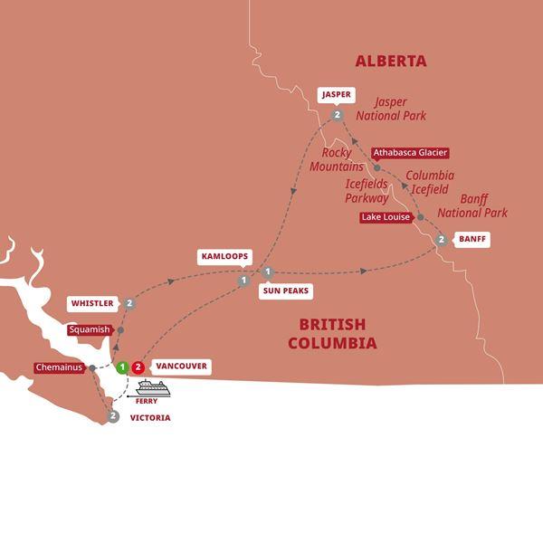 Iconic Rockies and Western Canada route map