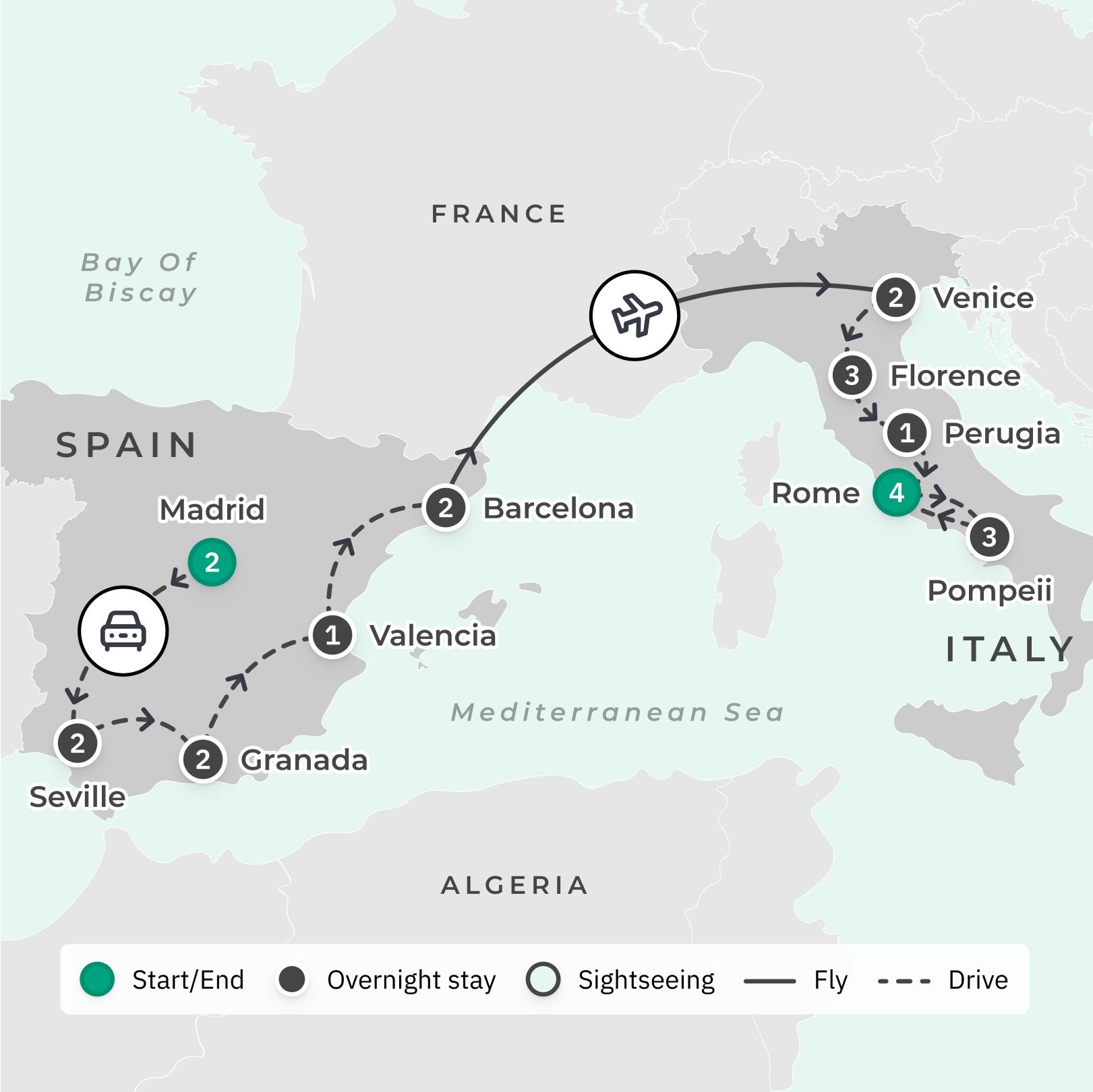 Best of Spain & Italy with Spanish Olive Oil Tasting & Chianti Wine Tasting route map