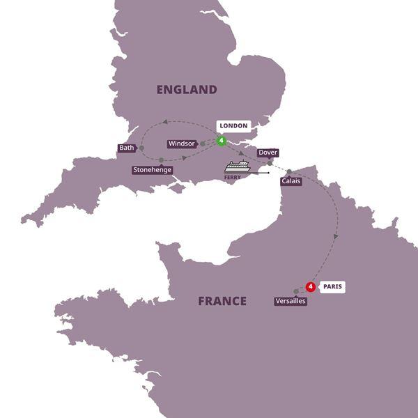London and Paris Explorer route map