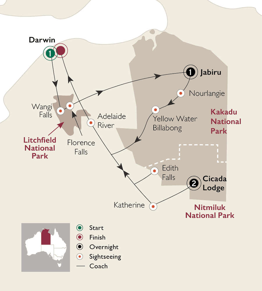 Kakadu's Ancient Secrets route map
