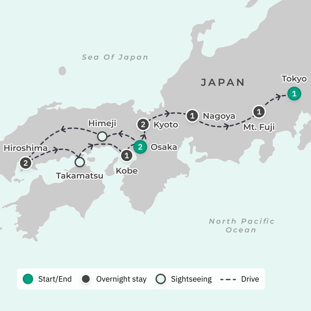 Japan Gourmet Tour with Sake Tasting & Udon Noodle-Making Class route map