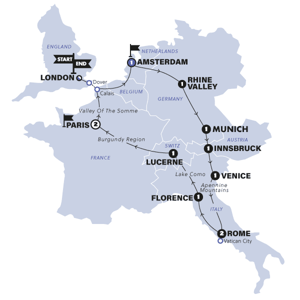 European Discovery | Start London | Winter | 2024/2025 route map