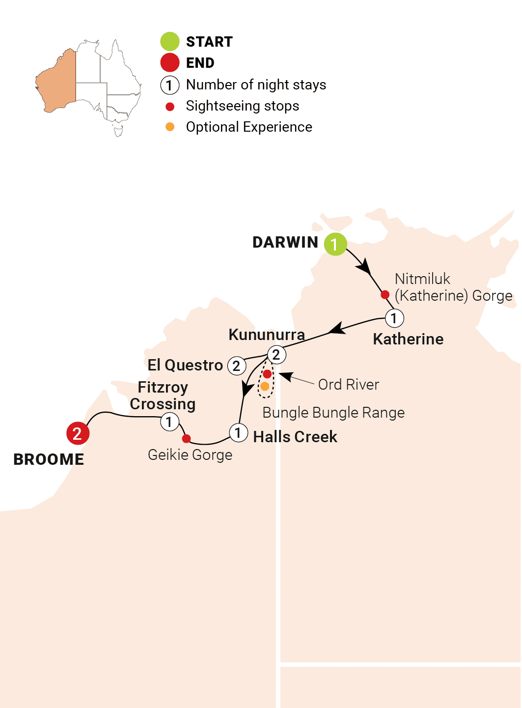 Untamed Kimberley route map